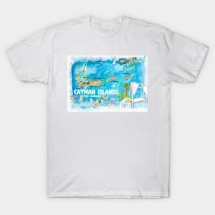 Cayman Islands Illustrated Travel Map With Roads And Highlights T-Shirt